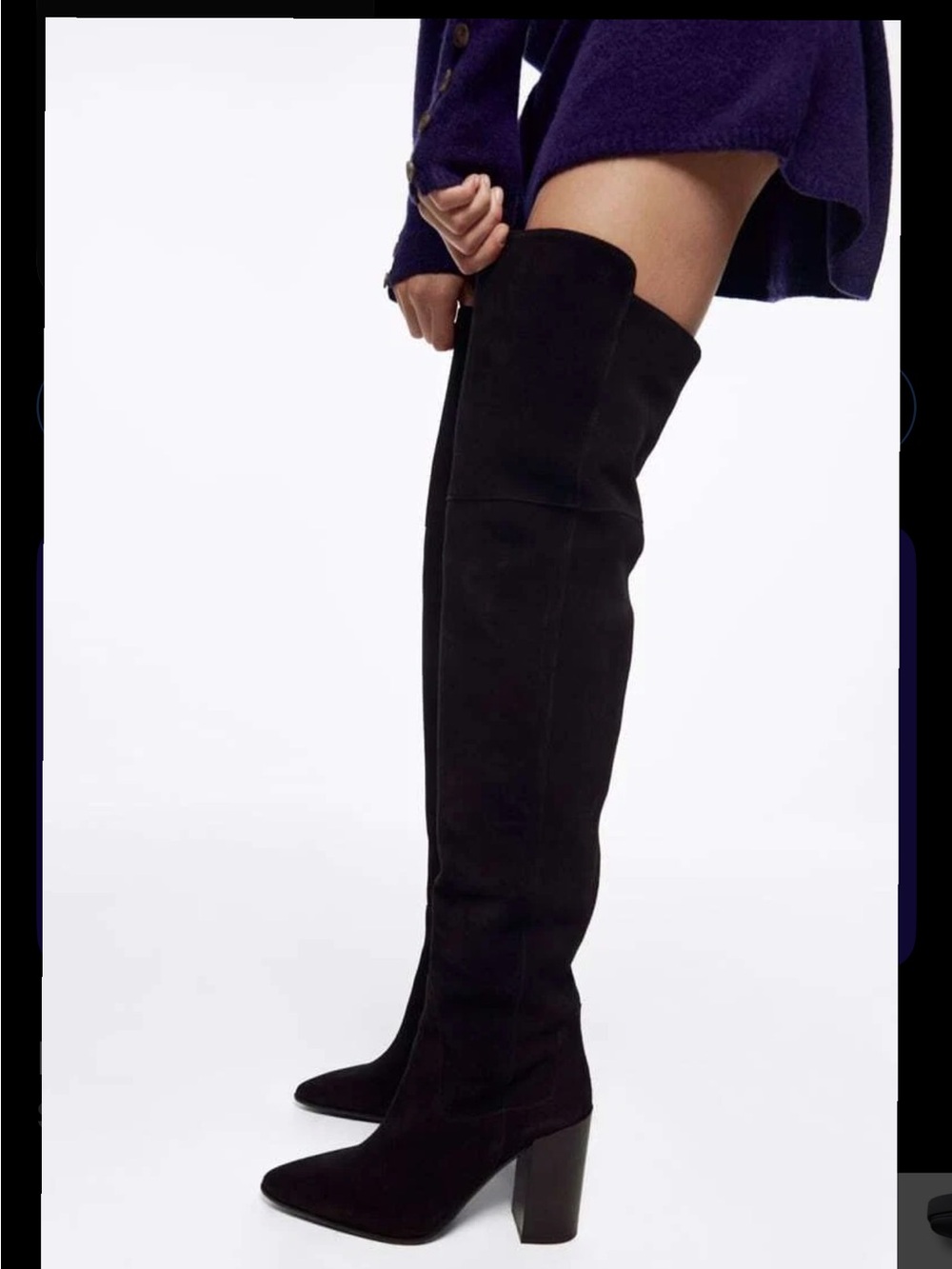NWT Zara Black Over-the-Knee Block Heel Boots - Women, size 37